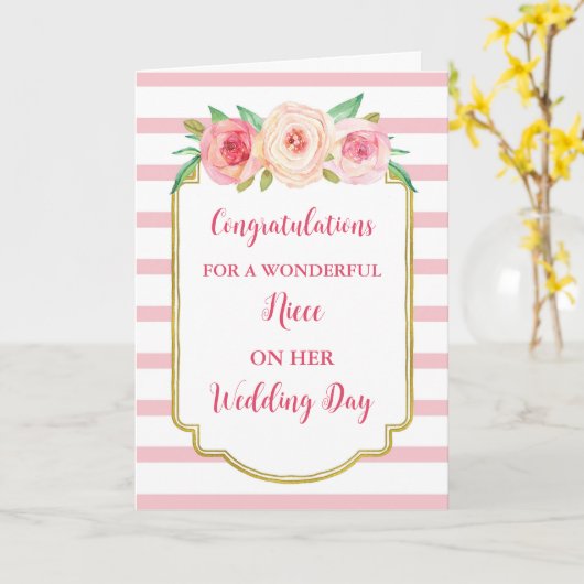 Roze Bloemen Nicht Bruiloft Dag Gefeliciteerd Kaart (Gele Bloem)