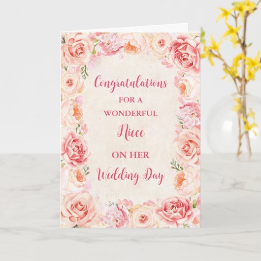 Roze Bloemen Nicht Bruiloft Dag Gefeliciteerd Kaart (Gele Bloem)