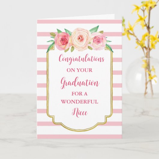 Roze Bloemen Nicht Gefeliciteerd Afstuderen Kaart (Gele Bloem)