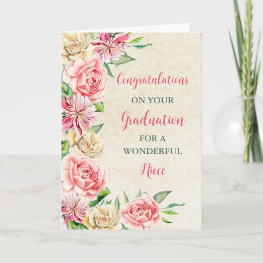 Roze Bloemen Nicht Gefeliciteerd Afstuderen Kaart (Voorkant)