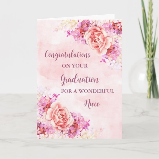 Roze Bloemen Nicht Gefeliciteerd Afstuderen Kaart (Voorkant)