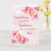 Roze Bloemen Nicht Gefeliciteerd Afstuderen Kaart (Gele Bloem)