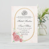 Roze Bloemen Nikah Islamitische Moslim bruiloft Kaart (Staand voorkant)