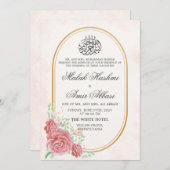 Roze Bloemen Nikah Islamitische Moslim bruiloft Kaart (Voorkant / Achterkant)