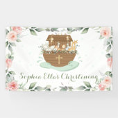 Roze Bloemen Noah's Ark Doop Welkom Achtergrond Spandoek (Horizontaal)