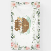 Roze Bloemen Noah's Ark Doop Welkom Achtergrond Spandoek (Verticaal)