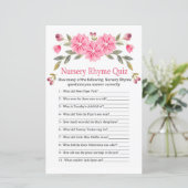 Roze bloemen Nursery Rhyme Quiz baby shower game (Staand voorkant)