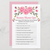 Roze bloemen Nursery Rhyme Quiz baby shower game (Voorkant / Achterkant)
