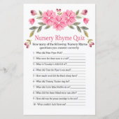 Roze bloemen Nursery Rhyme Quiz baby shower game (Voorkant)