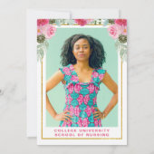 Roze Bloemen Nursing School Foto Afstuderen Invita Kaart (Achterkant)