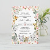 Roze bloemen Oerwoud Safari Animals Baby shower Kaart (Staand voorkant)