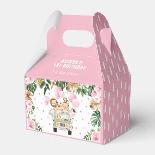 Roze Bloemen Oerwoud Safari Dieren Meisje Verjaard Bedankdoosjes