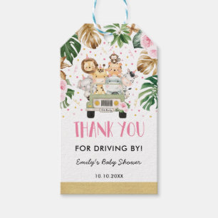 Roze Bloemen Oerwoud Safari rijden met het Baby sh Cadeaulabel