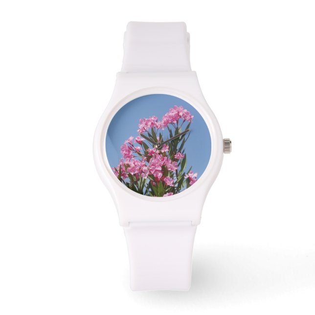 Roze Bloemen Oleander horloge (Voorkant)