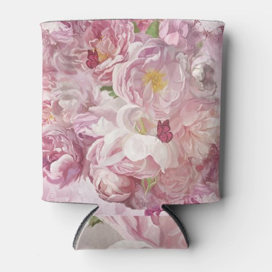 Roze Bloemen Olieverfschilderij: Delicate Blikjeskoeler (Voorkant)