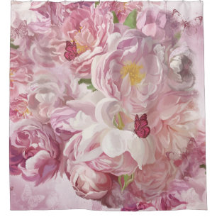 Roze Bloemen Olieverfschilderij: Delicate Douchegordijn
