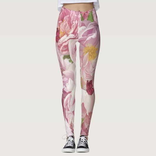 Roze Bloemen Olieverfschilderij: Delicate Leggings (Voorkant)