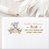 Roze Bloemen Olifant Baby shower Adreslabel Etiket (Insitu)