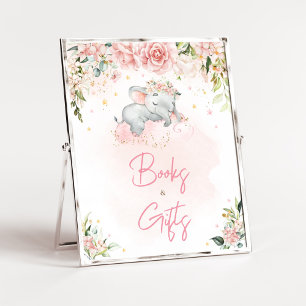 Roze Bloemen Olifant Baby shower Boeken en geschen Poster