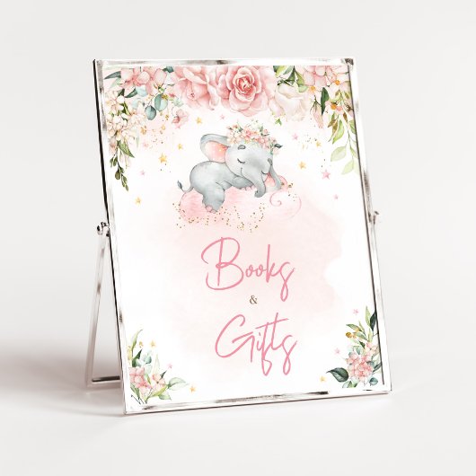 Roze Bloemen Olifant Baby shower Boeken en geschen Poster
