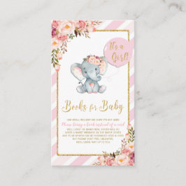 Roze Bloemen Olifant Baby shower Breng een Boek Ka Informatiekaartje