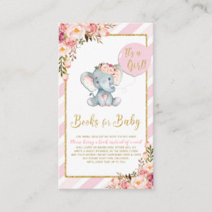 Roze Bloemen Olifant Baby shower Breng een Boek Ka Informatiekaartje