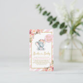 Roze Bloemen Olifant Baby shower Breng een Boek Ka Informatiekaartje (Staand voorkant)