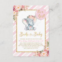 Roze Bloemen Olifant Baby shower Breng een Boek Ka