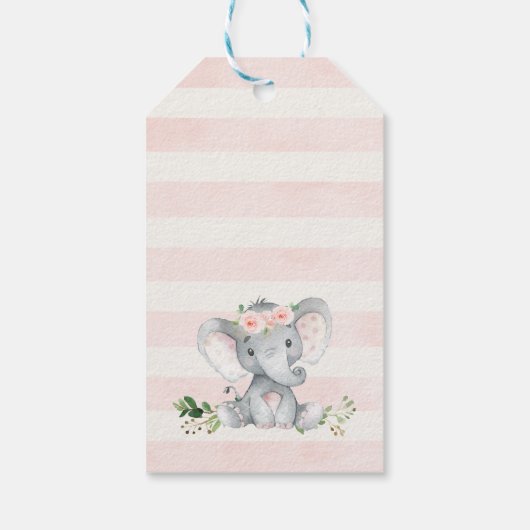 Roze Bloemen Olifant Baby shower Dank u Label Cadeaulabel (Achterkant)