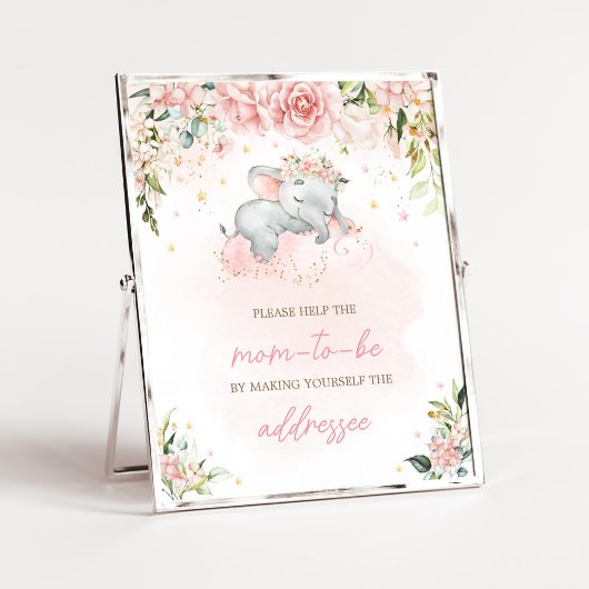 Roze Bloemen Olifant Baby shower Envelope Station Poster