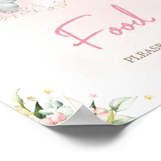 Roze Bloemen Olifant Baby shower Eten Poster (Hoek)