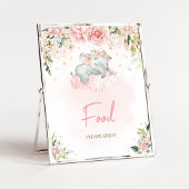 Roze Bloemen Olifant Baby shower Eten Poster