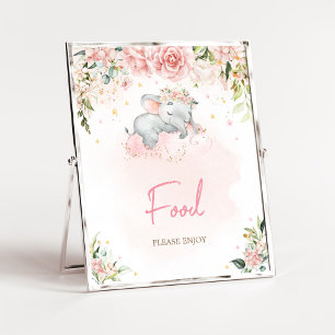 Roze Bloemen Olifant Baby shower Eten Poster