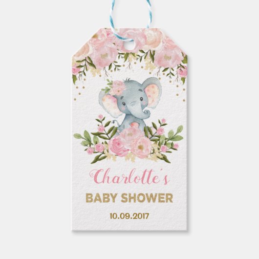 Roze Bloemen Olifant Baby shower Favor Gift Label Cadeaulabel (Voorkant)