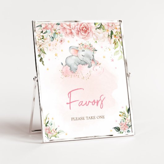 Roze Bloemen Olifant Baby shower Favors Poster