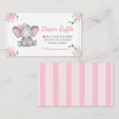 Roze Bloemen Olifant Baby shower Luier Raffle Informatiekaartje (Voorkant / Achterkant)