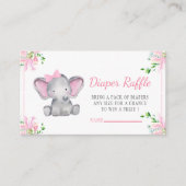 Roze Bloemen Olifant Baby shower Luier Raffle Informatiekaartje (Voorkant)