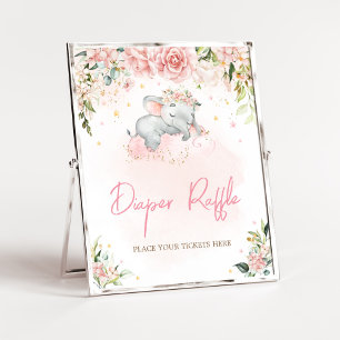 Roze Bloemen Olifant Baby shower Luier Raffle Poster