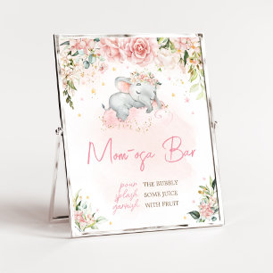 Roze Bloemen Olifant Baby shower Moeder Osa Bar Poster