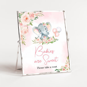 Roze Bloemen Olifant Ballon Baby's zijn Zoet Poster