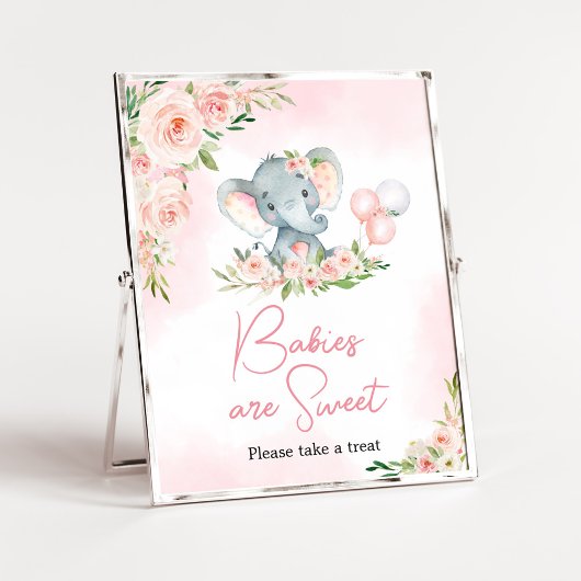 Roze Bloemen Olifant Ballon Baby's zijn Zoet Poster