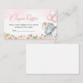 Roze Bloemen Olifant Ballon Luier Raffle Informatiekaartje (Voorkant / Achterkant)