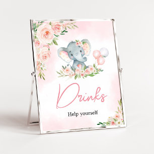 Roze Bloemen Olifant Balloon Baby shower Drinken Poster