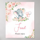 Roze Bloemen Olifant Balloon Baby shower Eten Poster (Voorkant)