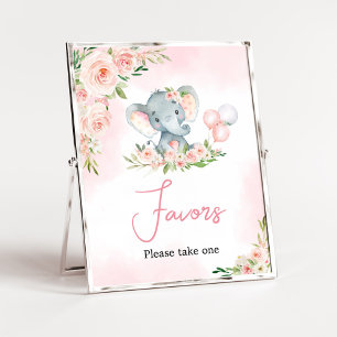 Roze Bloemen Olifant Balloon Baby shower Favoriete Poster