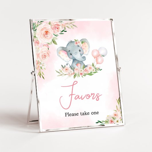 Roze Bloemen Olifant Balloon Baby shower Favoriete Poster