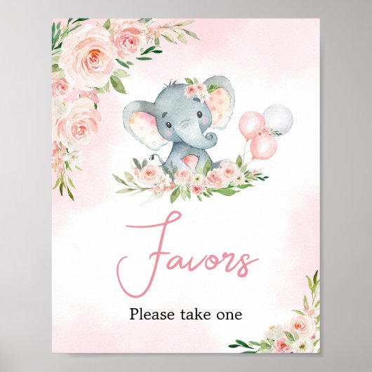 Roze Bloemen Olifant Balloon Baby shower Favoriete Poster (Voorkant)