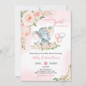 Roze Bloemen Olifant Balloon Baby shower Kaart (Voorkant)
