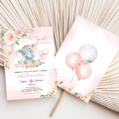 Roze Bloemen Olifant Balloon Baby shower Kaart