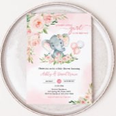Roze Bloemen Olifant Balloon Baby shower Kaart